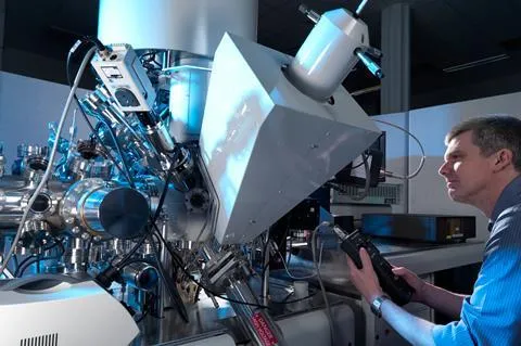 Researcher at an X-ray photoelectron spectroscopy instrument