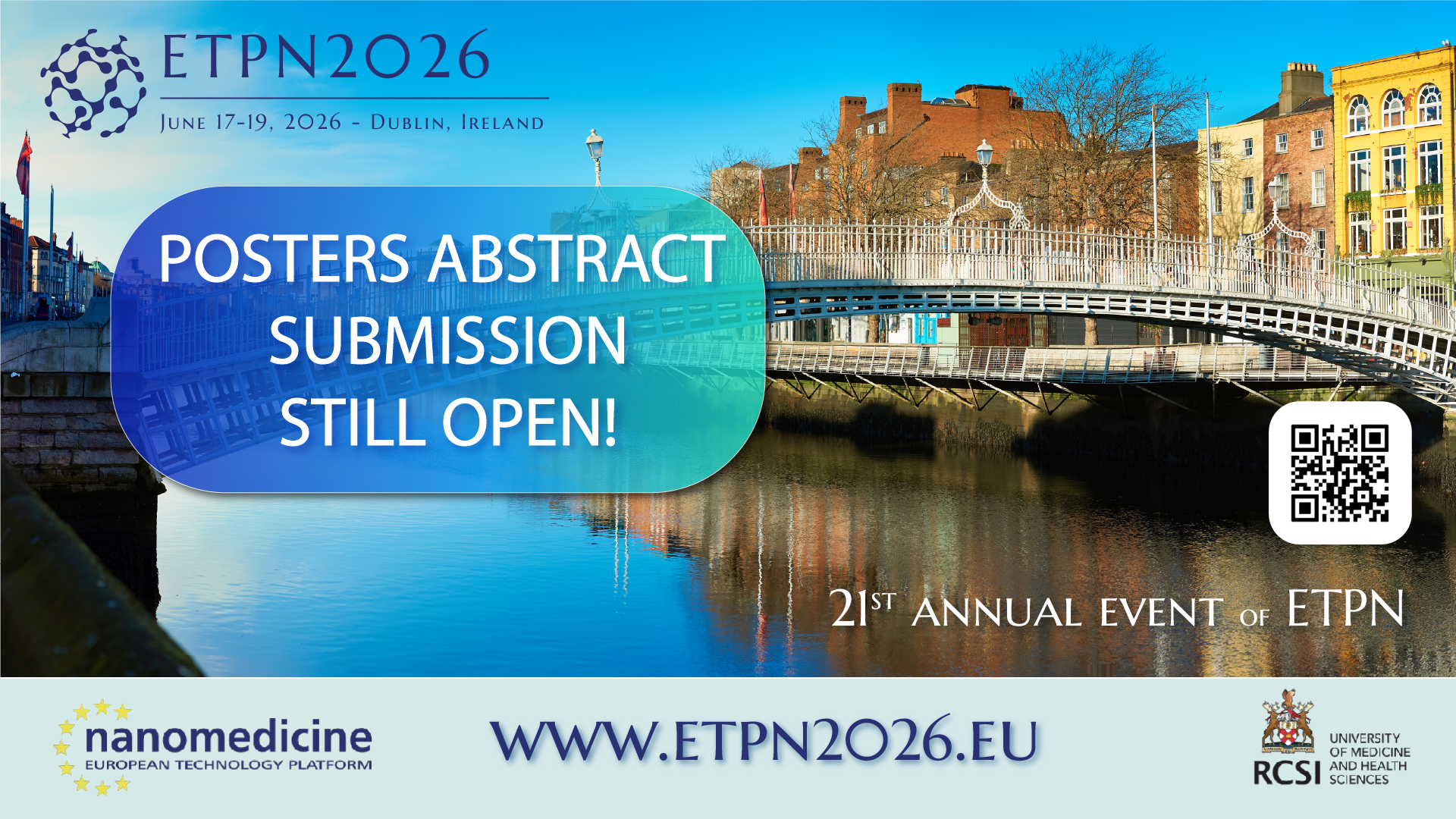 ETPN2026 organised by ETPN and hosted by RCSI Dublin, conference on nanomedicine in June, abstracts still open